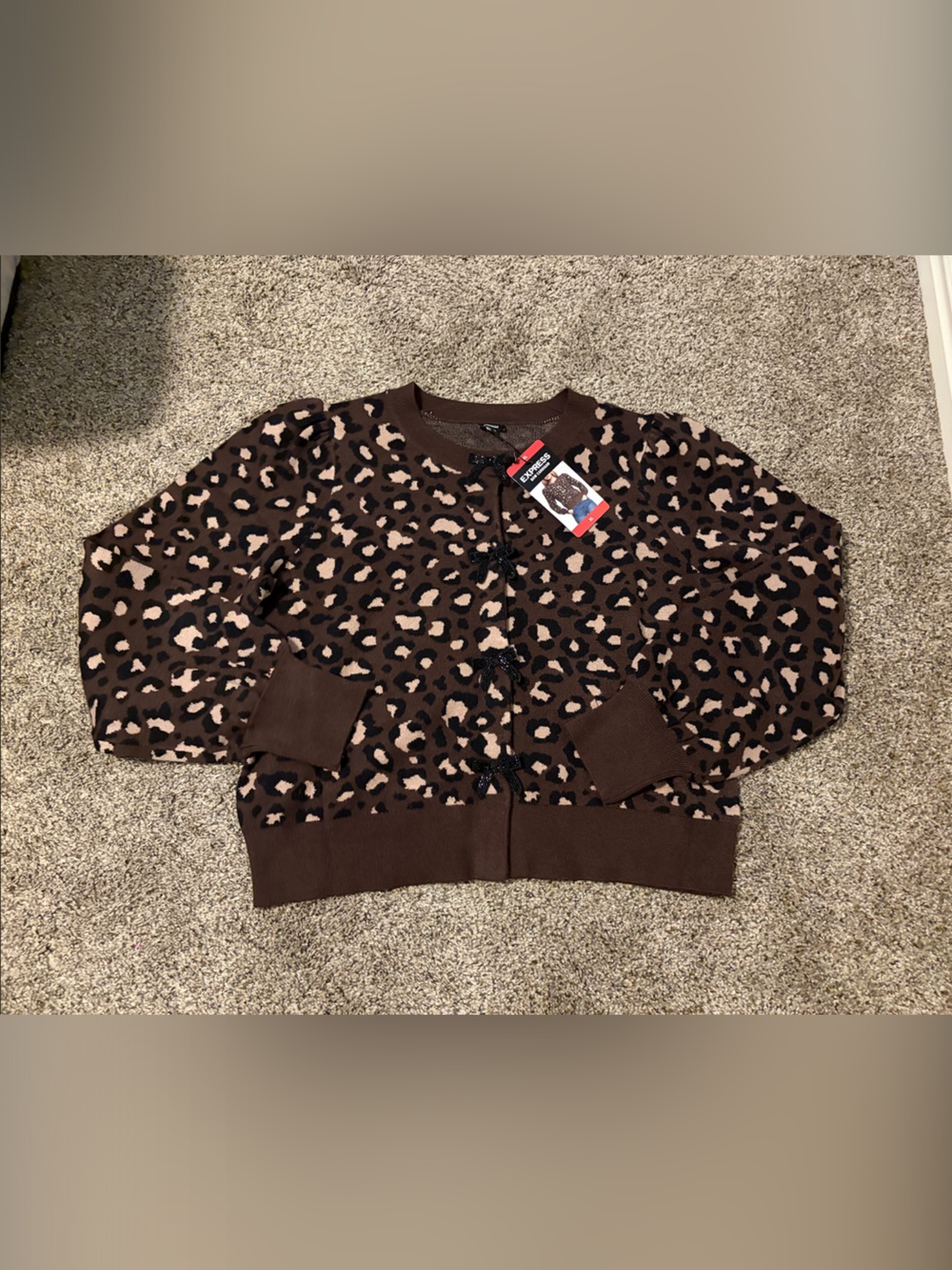 Express Brown Leopard Print Cardigan Sweater